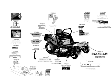 Label Map Diagram and Parts List for Z-FORCEL54 (17CSDALC010)(2016) Cub Cadet Lawn Tractor